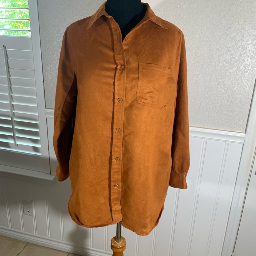 Women within oversized button down/ lightweight shirt jacket